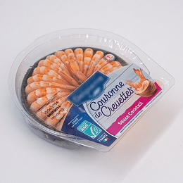 Barquette en plastique en forme de couronne, idéale pour le conditionnement des crevettes et autres produits de la mer